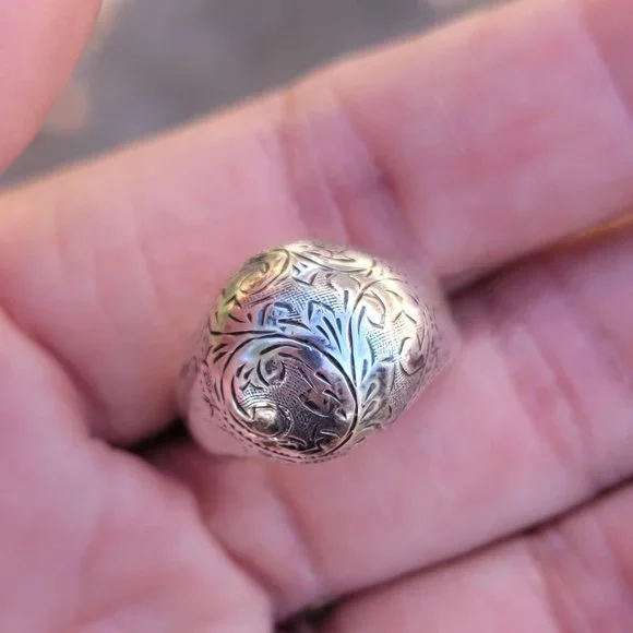 Vintage 925 sterling silver SIAM bubble untricately hand chased engraved ring - Picture 7 of 15